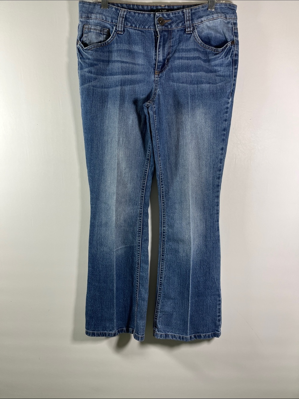 lei Women's Faded Blue Flared Jeans Size 11R Distressed Hem
